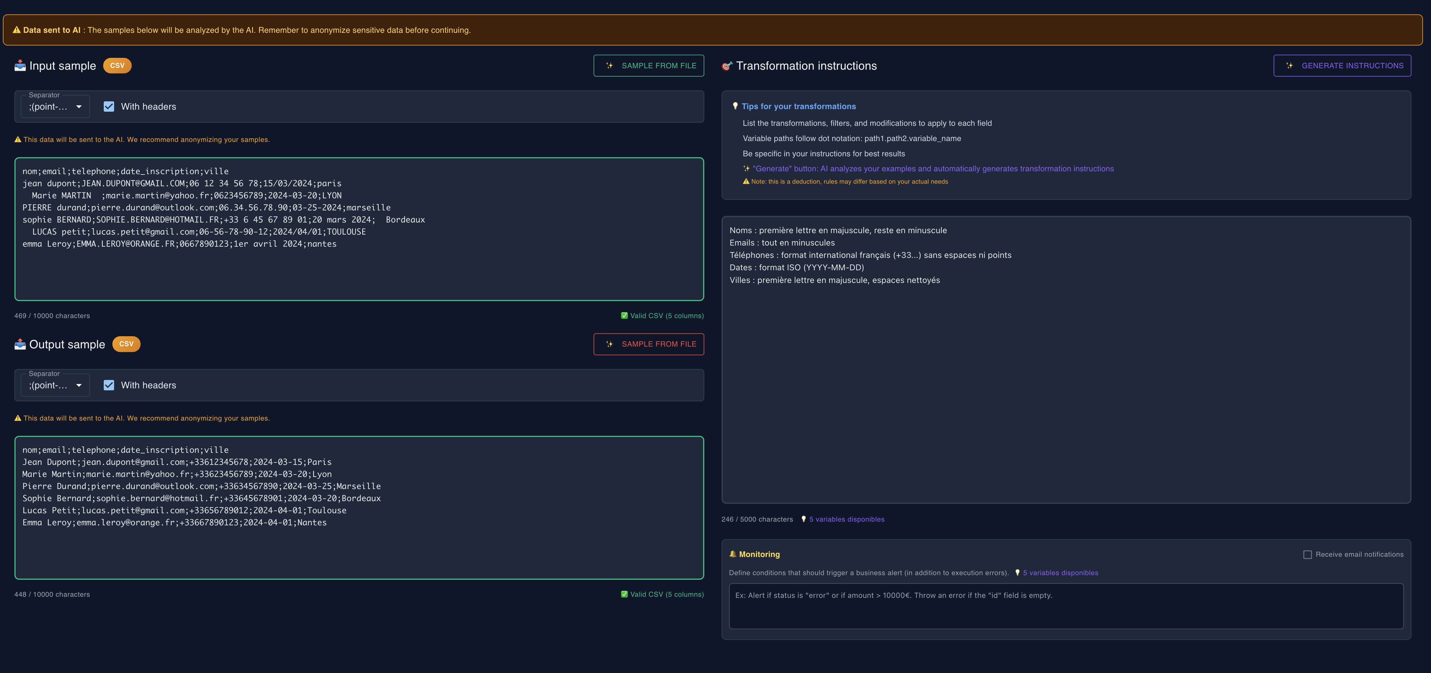 Flow configuration with samples and prompt